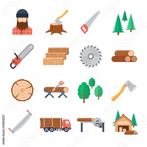 Vector lumberjack icons set in flat style on white background