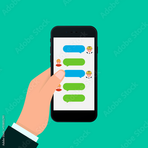 Communication in chat use smartphone. vector illustration