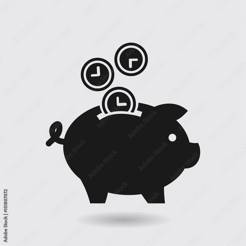 Obraz premium Time is money piggy bank icon. Flat design style.