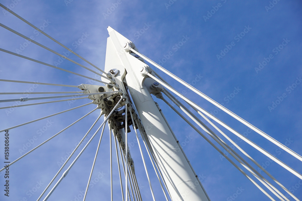 Cable stayed bridge . Supporting metal structure Cable stayed bridge . Supporting metal structure