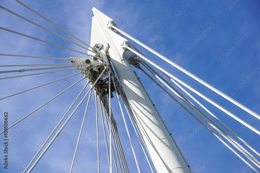 Cable stayed bridge . Supporting metal structure Cable stayed bridge . Supporting metal structure