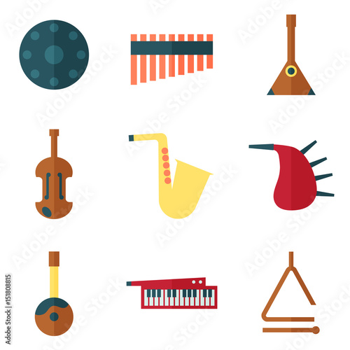musical instruments flat icons set