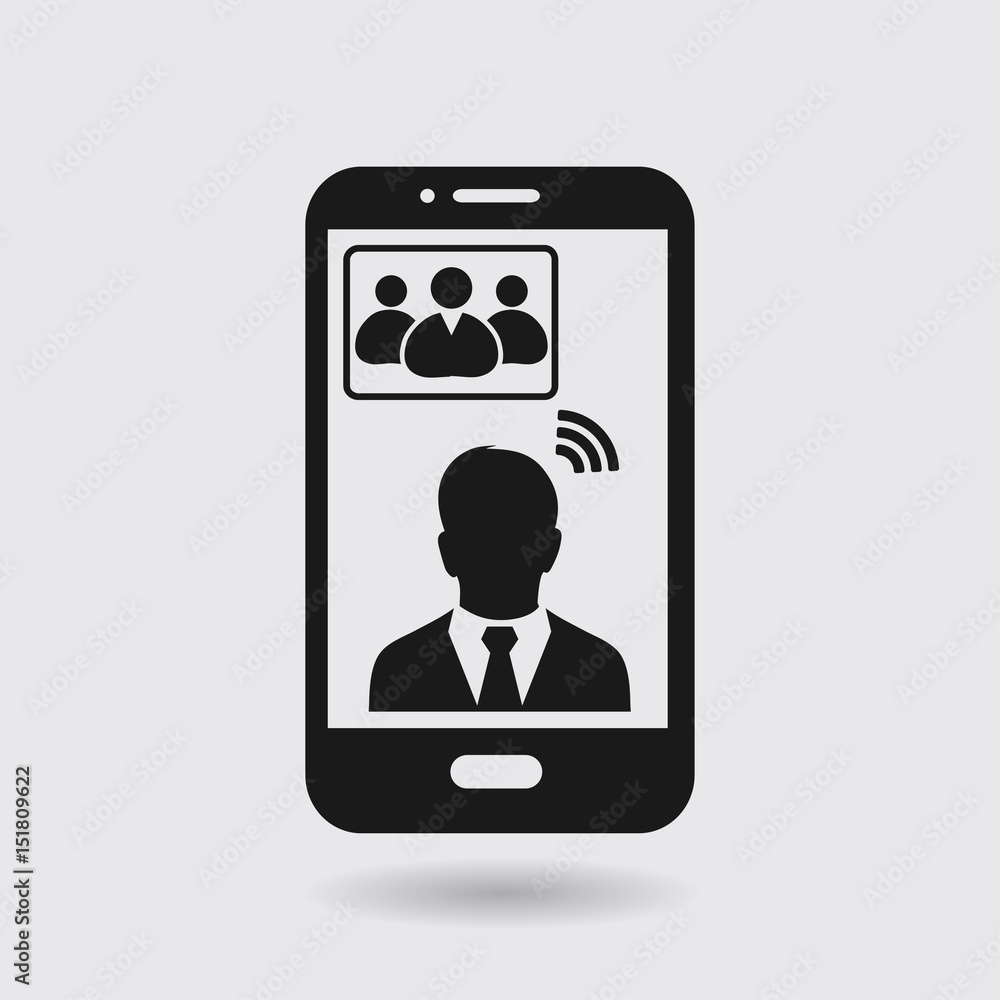 Online conference smart phone icon. Voice and video conferencing via smartphones and tablets. Online conference smart phone icon. Voice and video conferencing via smartphones and tablets.