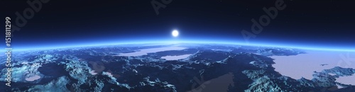 Planet Neptune, a panorama of the planet Neptune, 3D rendering 