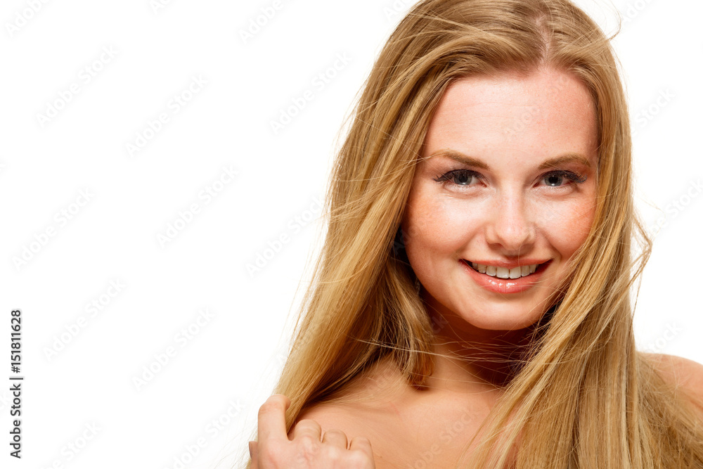 Long-haired woman with bare shoulders Long-haired woman with bare shoulders
