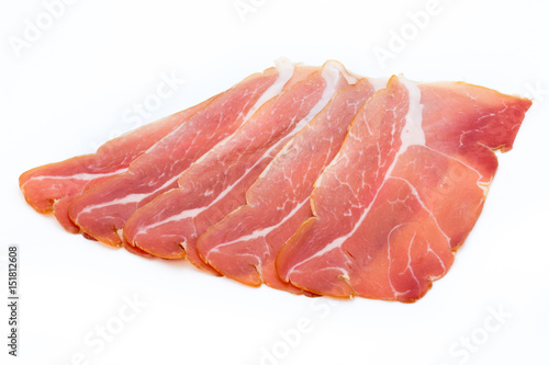 Pork ham slices isolated on white background.