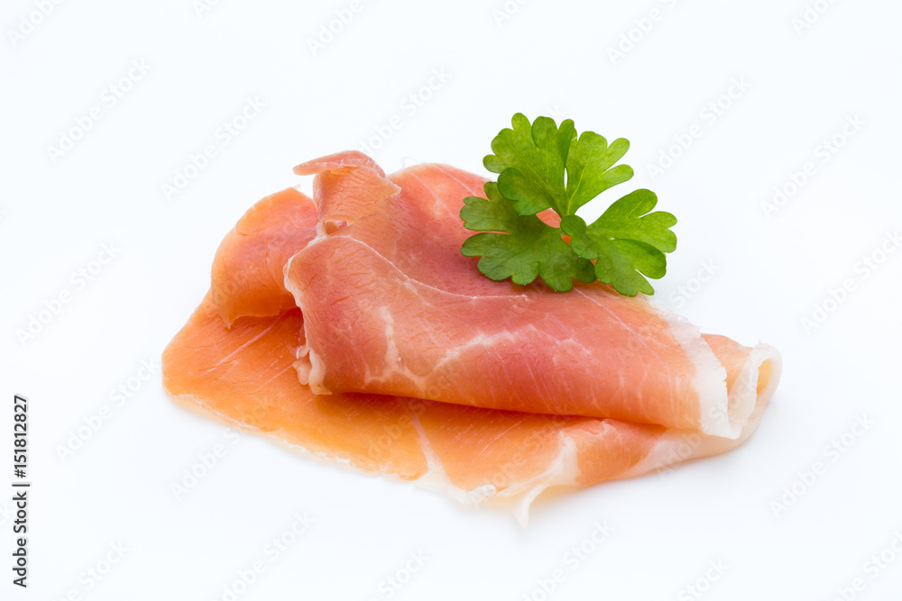Pork ham slices isolated on white background. Pork ham slices isolated on white background.