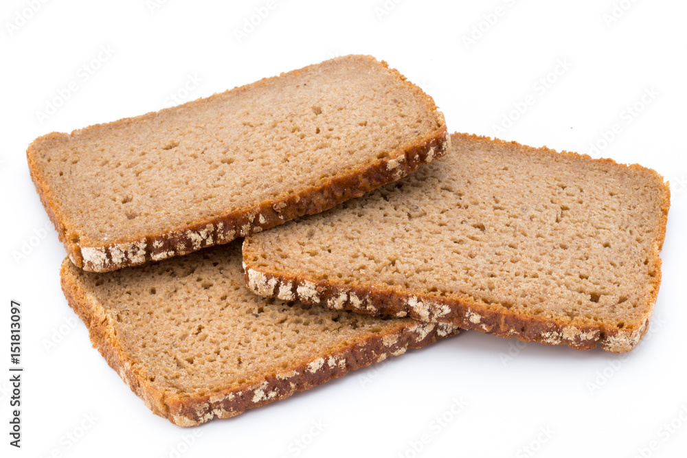 Slices of rye bread isolated on white background. Slices of rye bread isolated on white background.