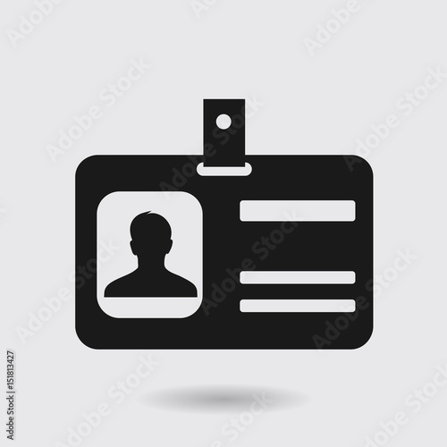 Identification card icon. Conference participant badge. Flat design style. 