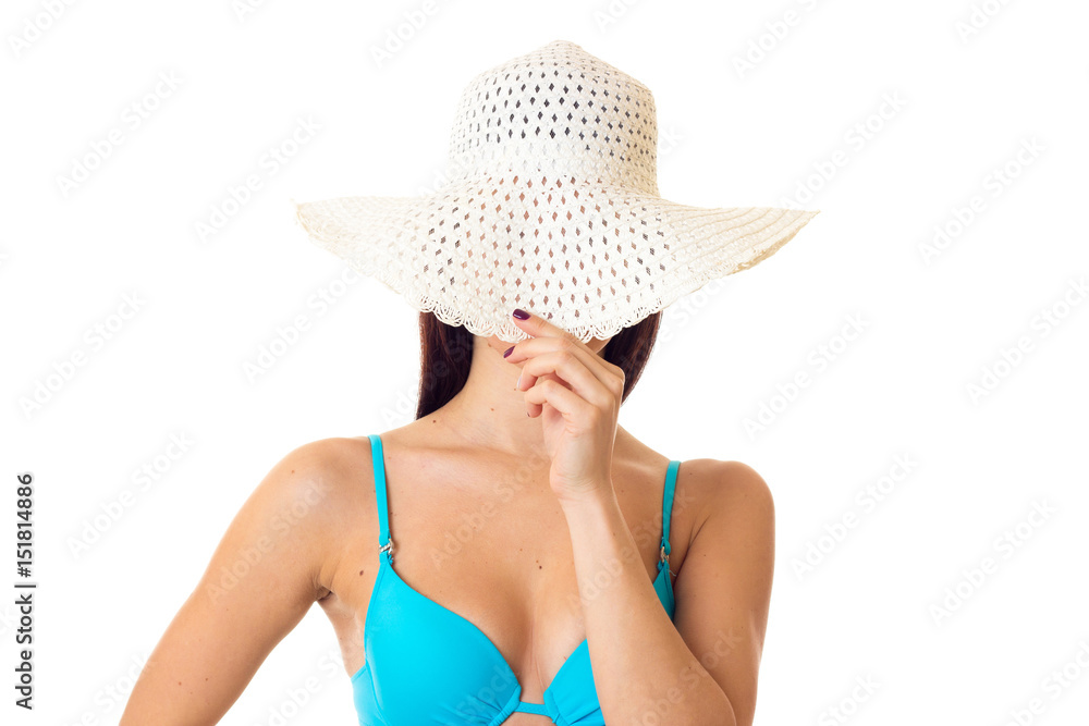 Woman in swimming suit with hat Woman in swimming suit with hat