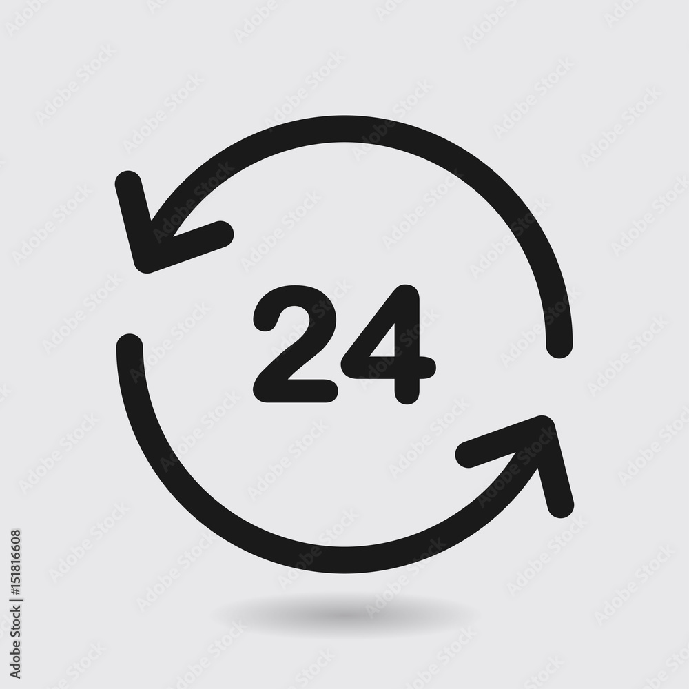 Open around the clock hours a day icon. Badge-clock work time. Open around the clock hours a day icon. Badge-clock work time.