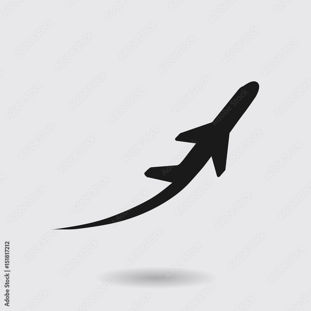 Obraz premium Airplane flight tickets air fly travel takeoff silhouette element. Plane symbol. Travel icon. Flat design.