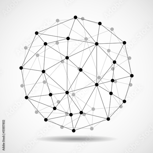 Abstract wireframe globe sphere, network connections. Vector