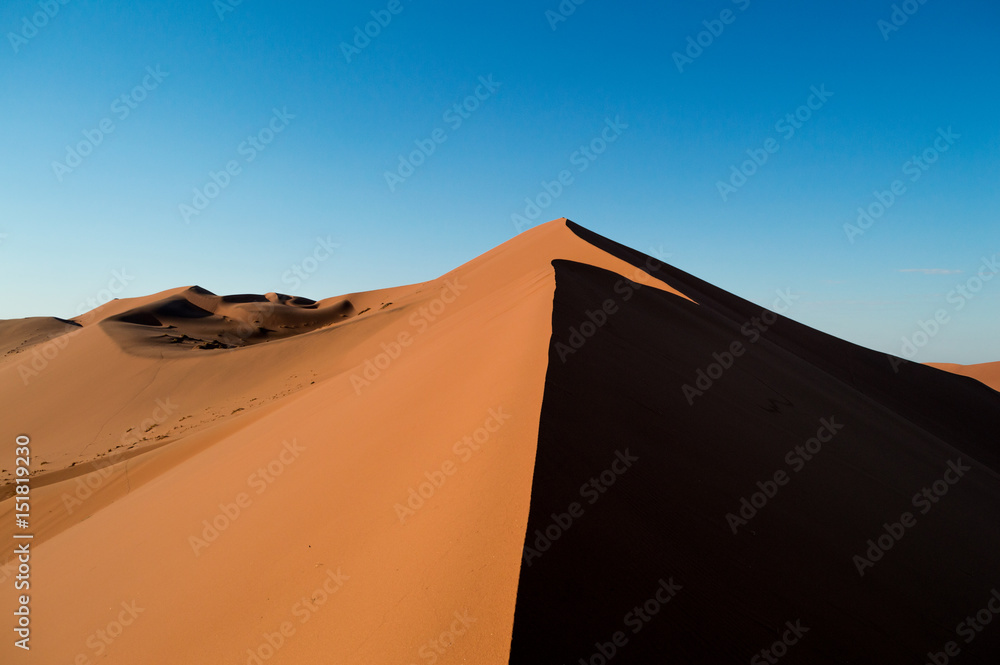 Plakat Climbing Big Daddy Dune during Sunrise, Looking at the Summit, Desert Landscape, Namibia