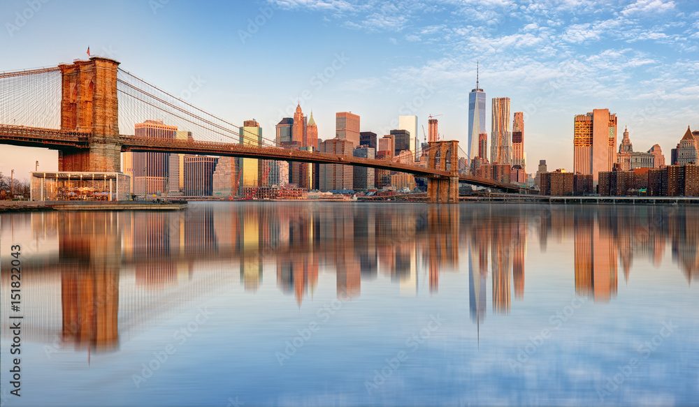 Lower Manhattan with brooklyn bridge, NYC - obrazy, fototapety, plakaty 