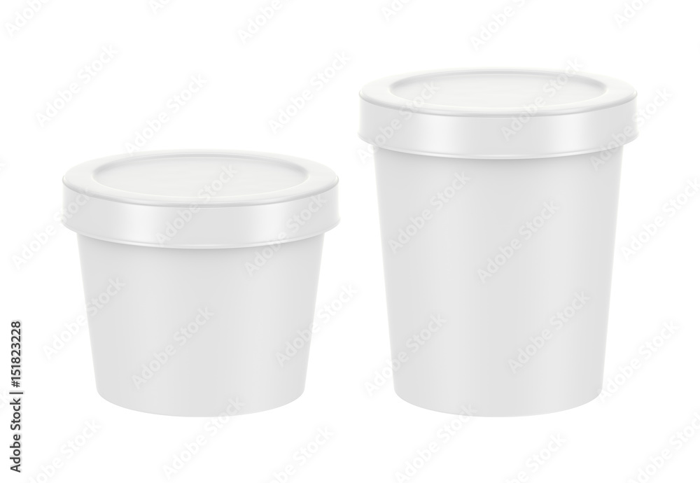white food plastic tub container on white background, 3D rendering white food plastic tub container on white background, 3D rendering