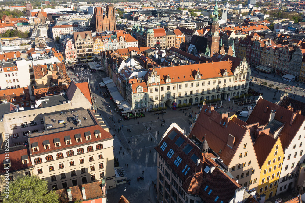 Obraz premium Aerial view of Wroclaw rynek, the market square, Poland
