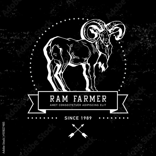 Vintage hand draw ram label