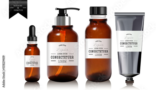 Realistic essential oil bottle and tube for cream