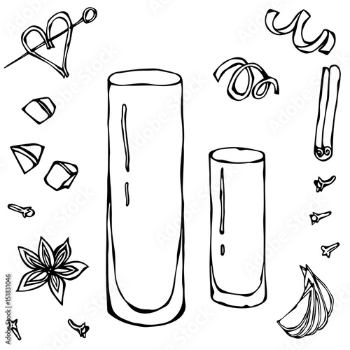 Collins Coctail Glass. Hand Drawn Vector Illustraition.