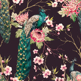 Watercolor peacock vector pattern