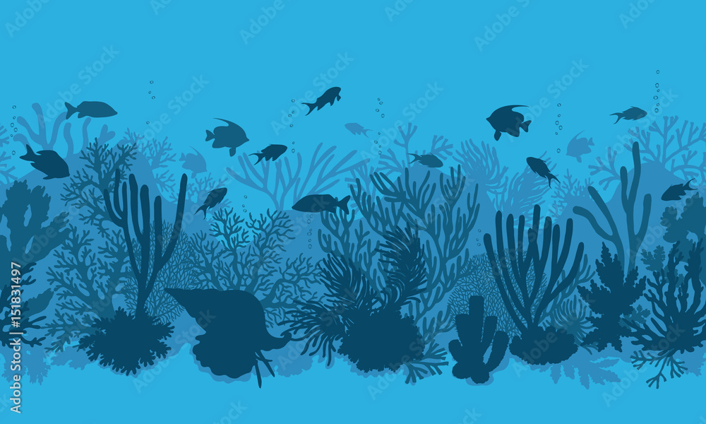 Naklejka premium Niebieska rafa koralowa i wzór ryb