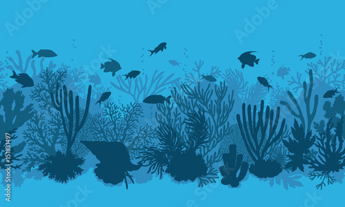 Blue Coral Reef and  Fishes Pattern