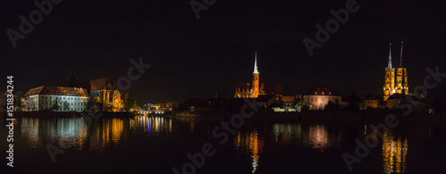 Landmarks of Wroclaw at night, Poland