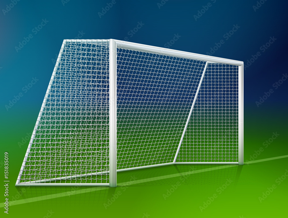 Soccer goal post with net, side view. Association football goal on field. Best vector
