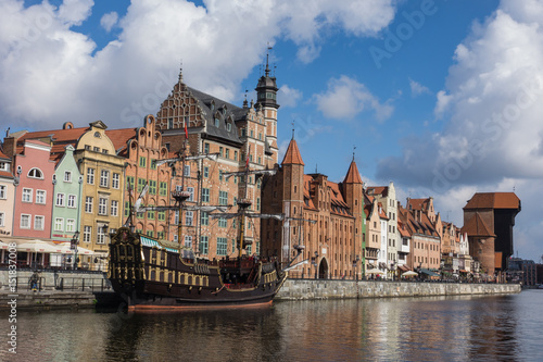 Scenic Motlawa river waterfront in Gdansk, Poland