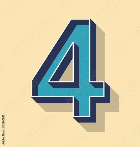 Letter 4 Retro Vector Text Style, Fonts Concept