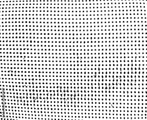 Grunge texture with halftone effect with uneven squares, particles.  Distress background for create vintage, aging, futuristic, antiquity textures. Black and white.  Vector illustration