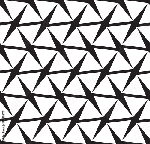 Black and white geometric background with thorns, seamless vector pattern