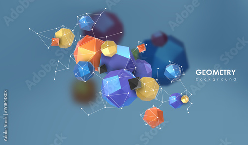 Abstract poligonal background. 3d render illustration. Geometric background with low-poly elements.