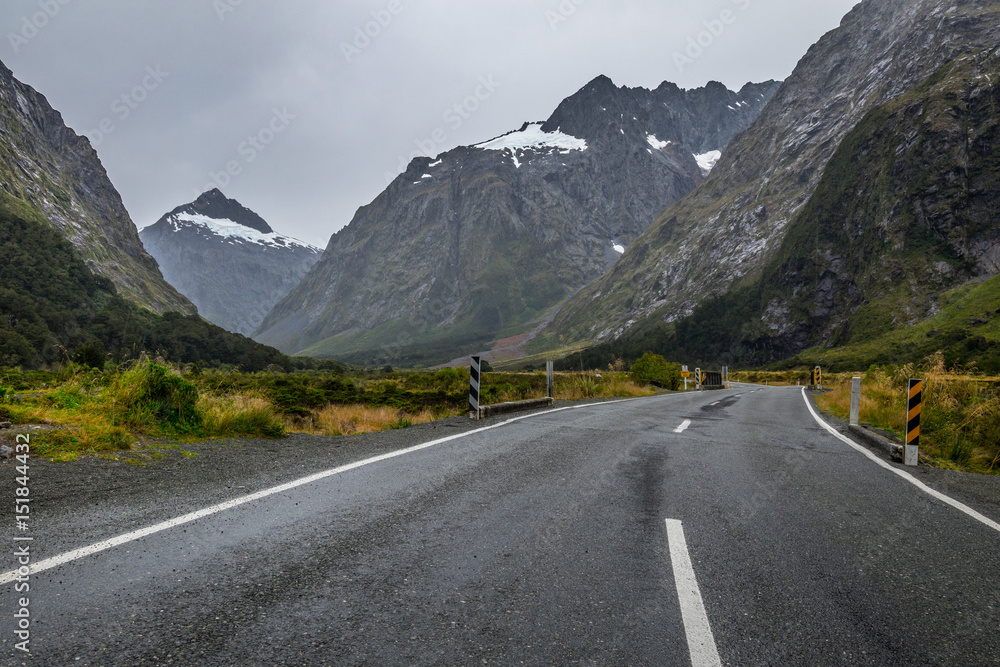 Naklejka premium Landscape along Milford Sound highway, Fiordland National Park, New Zealand