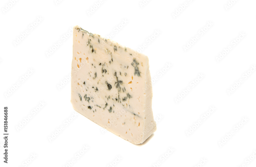 Slice of soft blue cheese with mold isolated