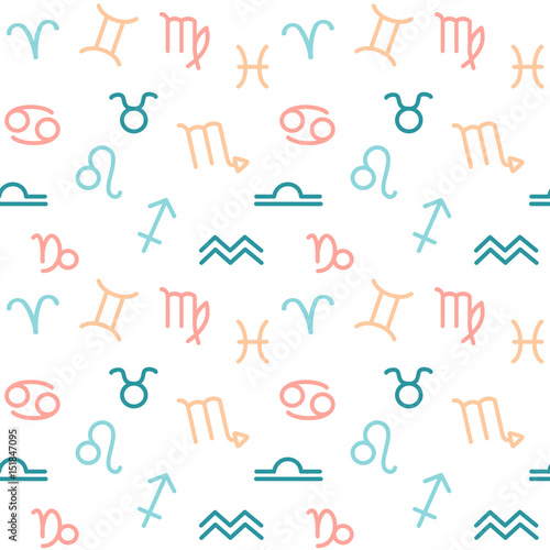 cute hand drawn zodiac signs seamless vector pattern background illustration

