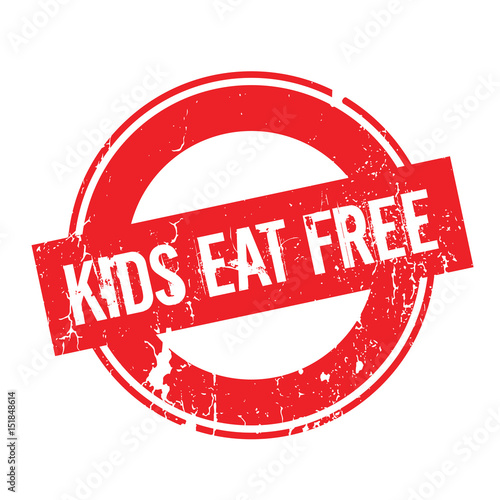 Kids Eat Free rubber stamp. Grunge design with dust scratches. Effects can be easily removed for a clean, crisp look. Color is easily changed.