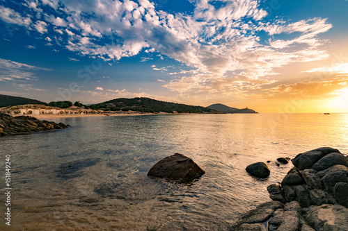 Sunrise on the beach of Chia  Sardinia  Italy.