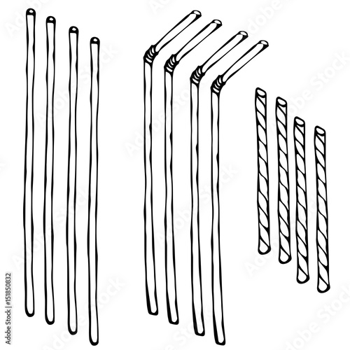 Straw for Beverage, Cocktails Sketch. Hand Drawn Vector Illustration Isolated on a White Background