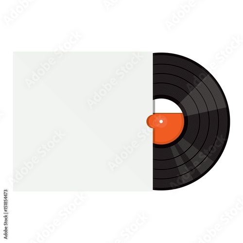 Vinyl gramophone record with cover. Flat vector cartoon illustration. Objects isolated on a white background.