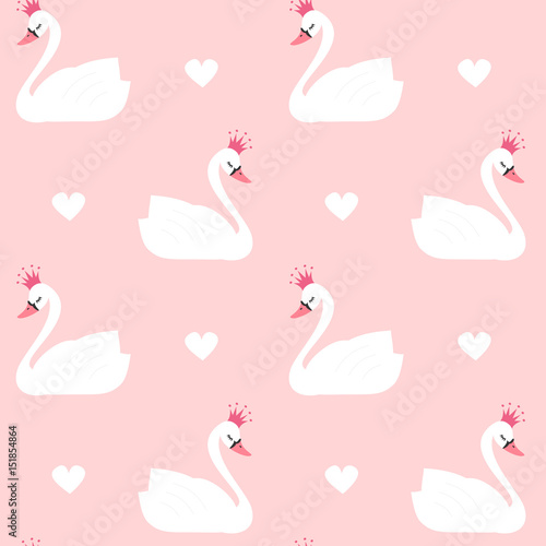 cute lovely princess swan on pink background seamless vector pattern illustration    