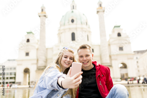 Photography Young couple taking selfie in Vienna, Austria