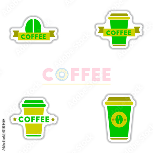 sets of Label Frames and badges vector icons coffee emblem coffee to go