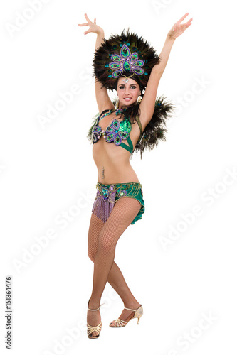 one caucasian woman samba dancer dancing isolated on white in full length