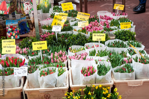 Flower market in Amsterdam city, Netherlands