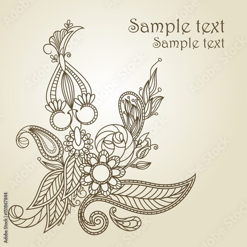  Hand-Drawn Abstract Henna Mehndi Abstract Flowers and Paisley  