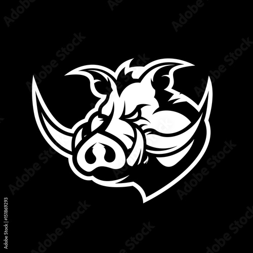 Furious boar head sport club vector logo concept isolated on black background.
