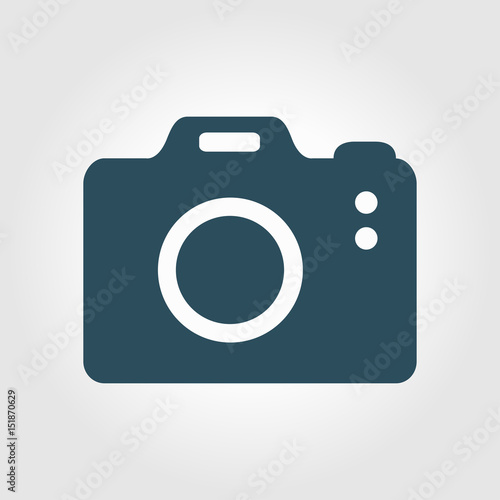 Photo camera symbol. DSLR camera sign icon. Digital camera. Flat design style. 