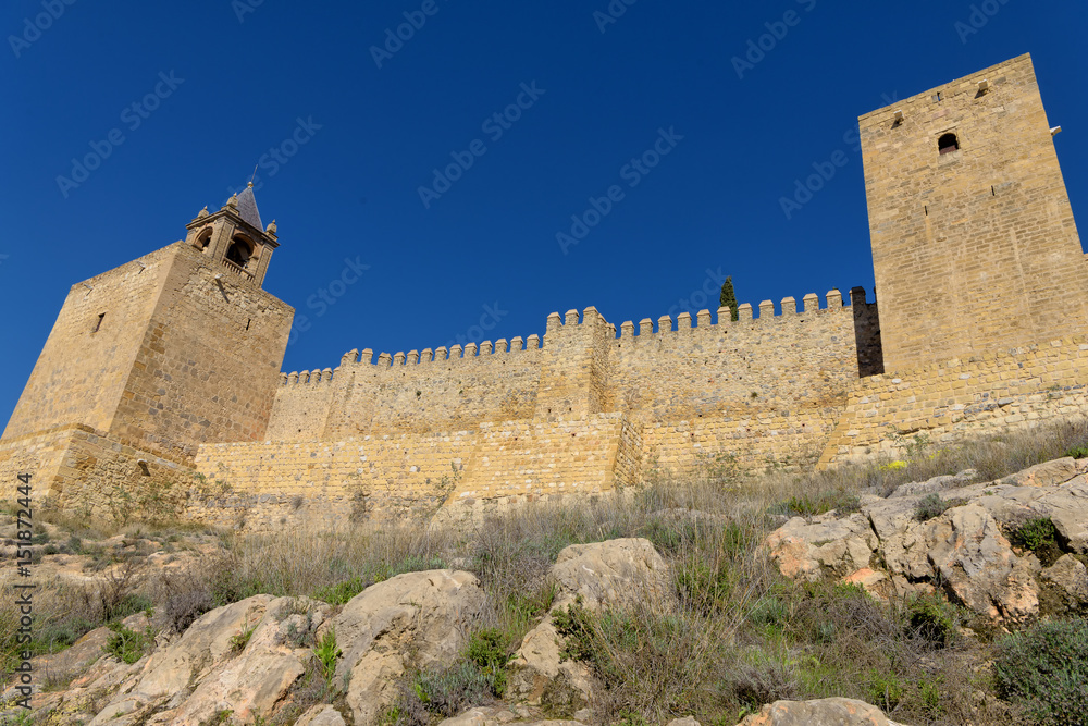 Towers of Alcazaba historic fortification in Antequera, Southern Spain